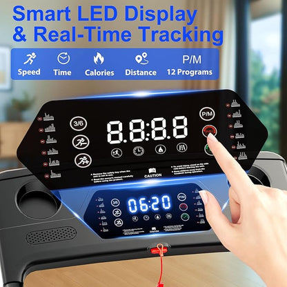 Treadmill with 5% Incline, Walking Pad Treadmill with Handle Bar, Portable Folding Treadmills for Running and Walking, 3.0HP Brushless Motorized, 5 Layers Shock-Absorbing