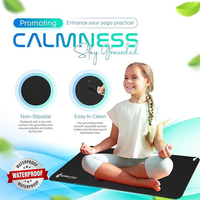 Grounding Mat for Feet, Chair & Yoga | Earthing Grounding Mat for Pain Anxiety Pain Relief, Inflammation | Spacious Grounding Pads for Sleep & Wellness | Includes Grounding Tester, Cable & Mat Tester