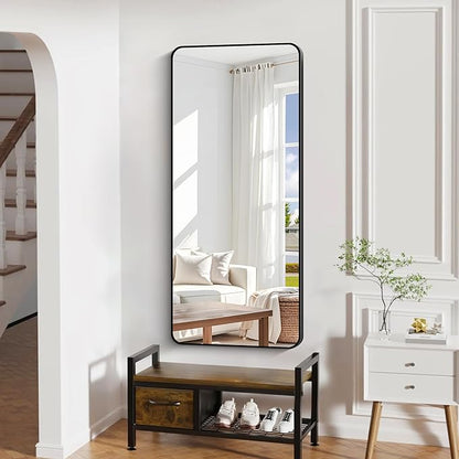 24" x 55"Bathroom Mirror, Matte Black Wall Mirror with Metal Frame, Decorative Rectangular Vanity Mirror for Bedroom Bathroom Living Room Entryway (Horizontal/Vertical)