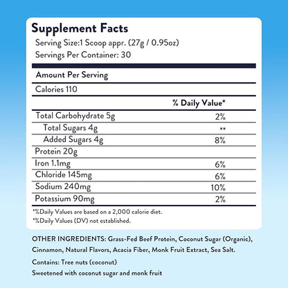 Equip Foods Prime Protein Powder | Clean, Grass Fed Beef Protein Powder for Women & Men | Carnivore Protein Isolate | Paleo, Keto Friendly | Gluten, Dairy Free | 30 Servings, Cinnamon Roll