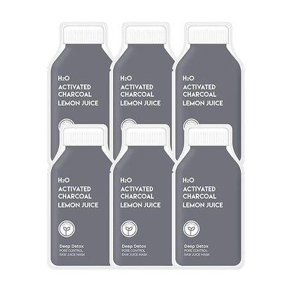 ESW Beauty Deep Detox - Pore Control Raw Juice Face Mask (6-Pack) - Clarifying with Activated Charcoal, Lemon Juice & H2O for Acne-Prone Skin - Detoxifies & Minimizes Pores