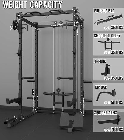 Eonfit E2 Power Cage，1500LB Squat Rack with Cable Crossover System.Multi-Function Power Rack for Home Gum.All-in-One Squat Rack with More Training Attachments
