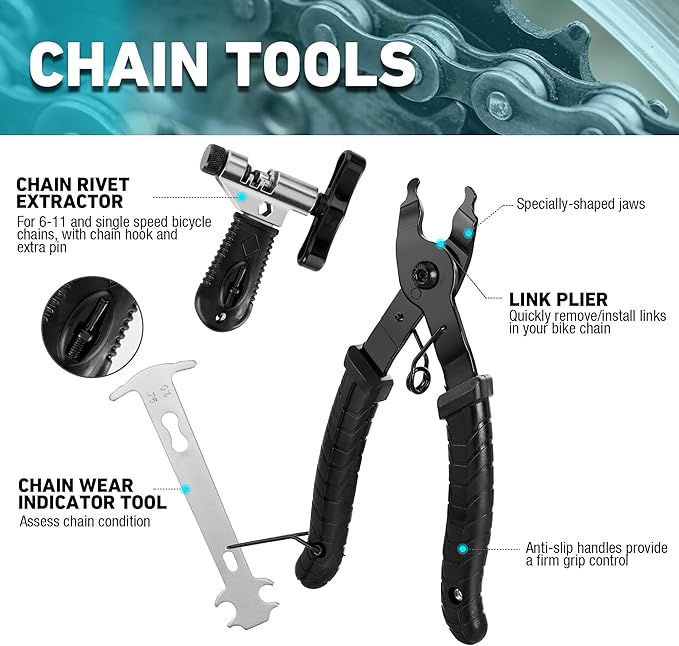 DURATECH 41 Pieces Bike Repair Tools, Complete Bike Tools Kit with Storage Box, Mountain Bike Maintenance Tools, for Mountain, Road, and Park Bicycle with Chain Riveter, Tire Levers, Crank Puller