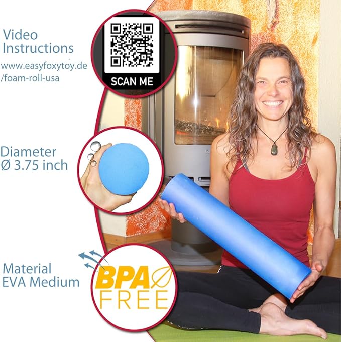 Foam Roller Back Leg Muscle Pain - Small Size Medium Density EVA Muscle Recovery Roll Ø3.75"x18" for Physical Therapy, Helps as Spine Cracker Stretcher