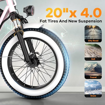 1500W Electric Bike for Adults,48V 20/60Ah Removable Battery Max Range 80Miles & 30MPH Electric Bicycle,20''×4" Fat Tire Ebike,Adult Electric Bicycles for Commute Beach Snow,E-Bike UL Certified