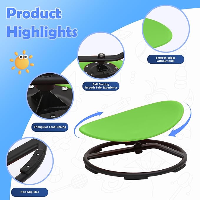 makarci Spinning Chair for Autistic Kids - Kids Sensory Chair, Sit and Spin Toys for Toddlers, Autism Sensory Products for Body Coordination & Balance, Sensory Play(Green)