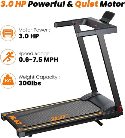 Treadmills for Home, 4-in-1 Foldable Treadmill with Incline, 300 LBS Capacity Running Treadmills for Home Small Spaces with Handles, 3.0 HP Folding Treadmill with Smart APP
