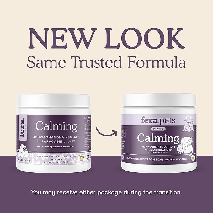 Fera Pet Organics Calming Supplement for Dogs & Cats - Vet Created - GABA & Ashwagandha Supplements Help Cat & Dog Stress or Hyperactivity -60 Scoops