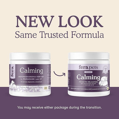 Fera Pet Organics Calming Supplement for Dogs & Cats - Vet Created - GABA & Ashwagandha Supplements Help Cat & Dog Stress or Hyperactivity -60 Scoops