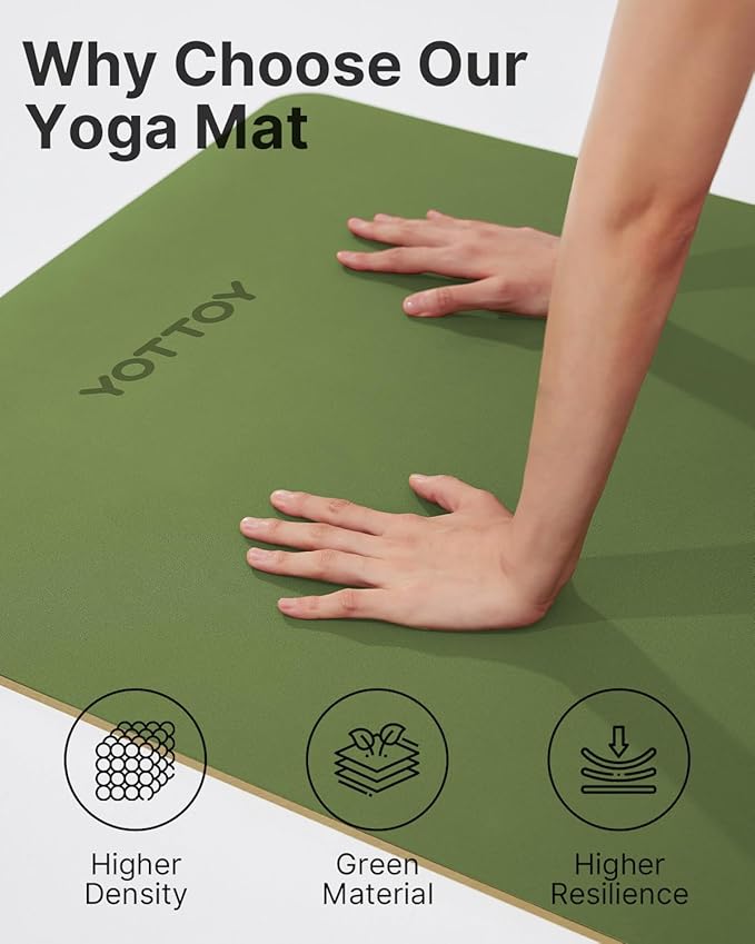 YOTTOY Yoga Mat,Non-Slip Hot Yoga Mat with Anti-Tear Design and Friendly Natural Rubber Mat with Strap and Bag