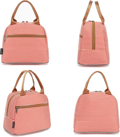 FlowFly Insulated Lunch Cooler Bag - Tote Bag Organizer for Women/Men, Red#Stripes