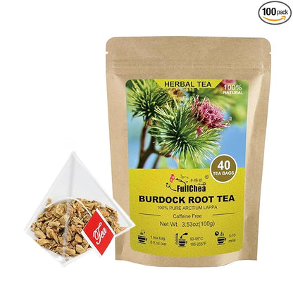 FullChea - Burdock Root Tea Bags, 40 Teabags, 2.5g/bag - Premium Burdock Root - Non-GMO - Naturally Caffeine-free Herbal Tea - Aid in Digestion & Improving Liver Health