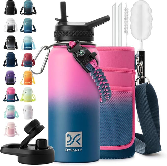 Insulated Water Bottle | Thickened Stainless Steel Vacuum Metal | Portable Sports Water Jug for Gym and Hiking with Straw, Carrier Bag, Handle Strap | BPA-Free 32 oz