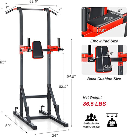 GYMAX Multi-function Power Tower, Heavy-duty Pull Up Bar Stand for Pull-ups, Push-ups, Vertical Knee, Leg Raises, Dip Stand, Strength Training, Workout Dip Station for Home, Gym, Fitness Equipment