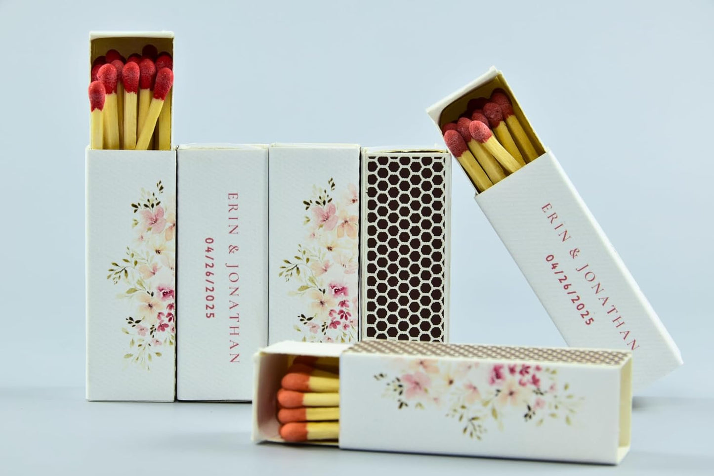 10 Boxes - Customized Matchboxes Colorful Tips (Wedding Design #5, 4" Matchboxes) (2" Matchsticks, Wedding Design #1)