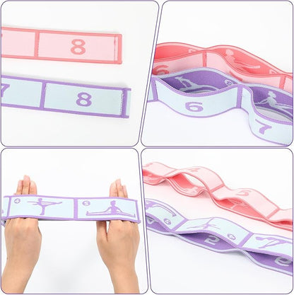 2 Pcs Yoga Stretching Strap Elastic Strap with Loops for Physical Multi-Loops Adjustable Exercise Bands Therapy Dance Yoga Pilates Gymnastics Flexible Pilates Stretch Band for Women Men