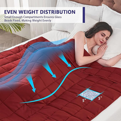 King Size Weighted Blanket for Adults (25 lbs, 80” x 87”, Red) Cooling Heavy Blanket for Sleeping Perfect for 240-260 lbs, Breathable Blanket for Adults & Couple All Season, Machine Washable