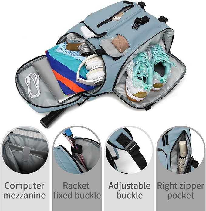 Gym Duffle Tennis Bag Backpack 4-Way Waterproof with Shoes Compartment for travel Sport Hiking laptop (Grayish blue)