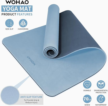 Extra Thick 8mm Yoga Mat, 72"x28" Non Slip Exercise Mat, Reversible 2-Sided Dual Color Premium POE Material, with Carrying Strap for Yoga, Pilates, Home Gym
