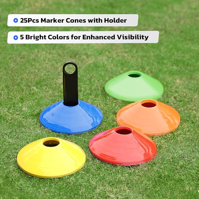 GHB Soccer Cones 25/50/100 Pack Disc Soccer Sport Cones Training Field Marker Agility Cones for Traffic, Basketball, Coaching, Practice Equipment Includes Cone Drills Guide