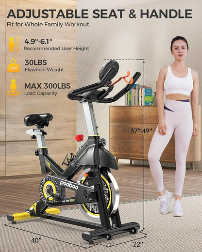 pooboo Exercise Bike, Adjustable Magnetic/Brake Pad Resistance Silent Belt Drive, Indoor Cycling Bike for Home Cardio, Fitness Stationary Bike with 350lbs/300lbs Weight Capacity &Upgraded Version Seat