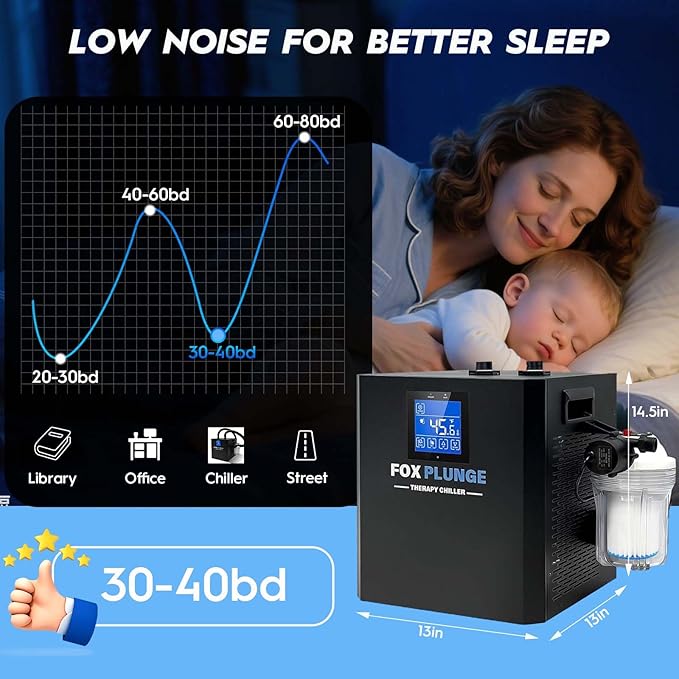 FOXPLUNGE Cold Plunge Chiller 1/2HP - 132 Gallons Water Chiller for Ice Bath Tubs with 2 Water Pumps, Filter & Hose, Remote Control, Quiet Cooling System for Home Muscle Recovery Use