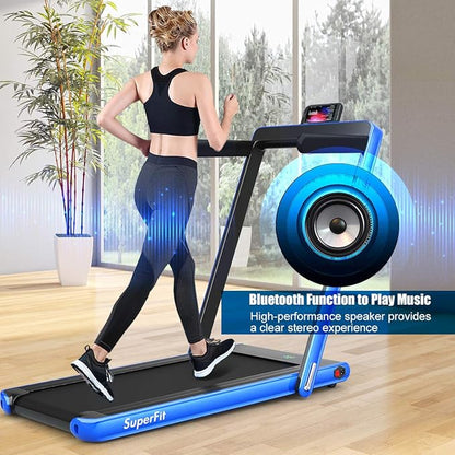 GYMAX Walking Pad, 2.25HP Foldable Treadmill with Smart App & Remote Control, Bluetooth LED Monitor, Small Spaces Compact Running Machine, Folding Portable Under Desk Treadmill for Home Office