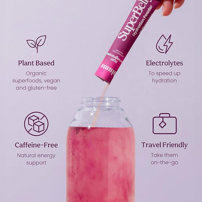 Blume SuperBelly Gut Health and On-The-Go Hydration Packets, Sugar-Free, with Prebiotics, Probiotics, Apple Cider Vinegar, Vitamin C, and Electrolytes, Açai Pomegranate, 15 Sticks