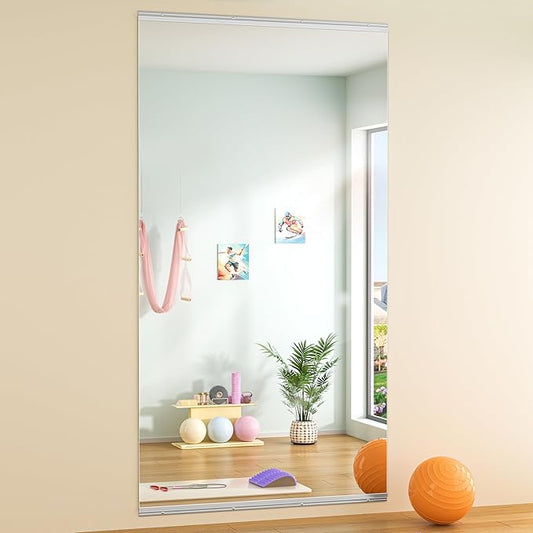 Hasipu Home Gym Mirror 83" L x 39" W - 1PC Large Full Body Mirror for Yoga, Wall-Mounted Mirrors for Fitness, Garage, Dance Studio, 0.16in Tempered Glass Frameless
