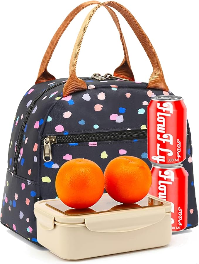 FlowFly Insulated Lunch Cooler Bag - Tote Organizer for Women/Men, Black Flower