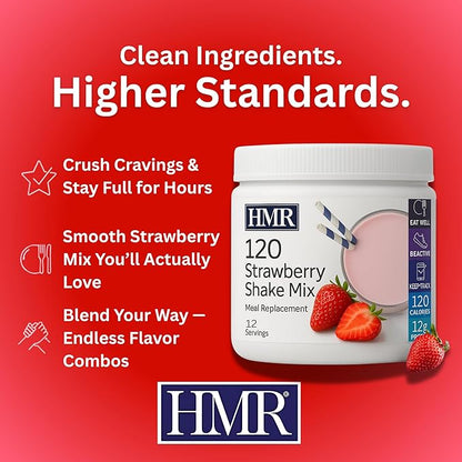 HMR 120 Shake Meal Replacement Powder | Strawberry Shake Mix to Support Healthy Weight Loss | 12g of Protein | Nutritional Drink | Low Calorie Food | 12 Servings