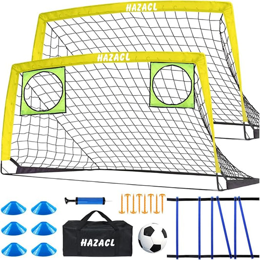Kids Soccer Goal for Backyard, 6x4 9x5 FT Portable Soccer Nets Pop Up with Ball, Agility Ladder, Cones, Target & Carry Bag for Toddler Youth Outdoor Indoor Training Practice Sports Games Play