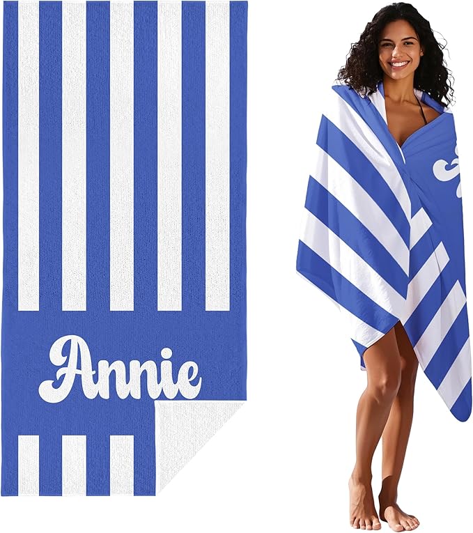 JML Personalized Beach Towel with Name, Custom Cabana Stripe Beach Towel, Customized Microfiber Pool Towel, Quick Dry & Absorbent Swim Towel for Adult,Mother's Day, Birthday, Summer Holiday,Vacation