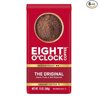 Eight O'Clock Coffee The Original Ground Coffee, Medium Roast, 12 Ounce (Pack of 6) - Sweet, Fruity, Well Balanced