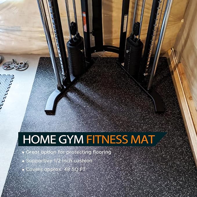 0.56 Inch Thick Gym Flooring for Home Gym 48 Sq 12 Pcs 24 x 24in Tile,