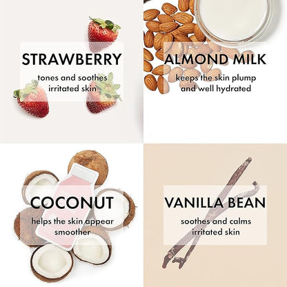 ESW Beauty Strawberries & Cream - Soothing Raw Juice Face Mask (6-Pack) - Calming with Coconut, Vanilla Bean, Almond Milk & Strawberry for Sensitive Skin - Reduces Redness & Nourishes