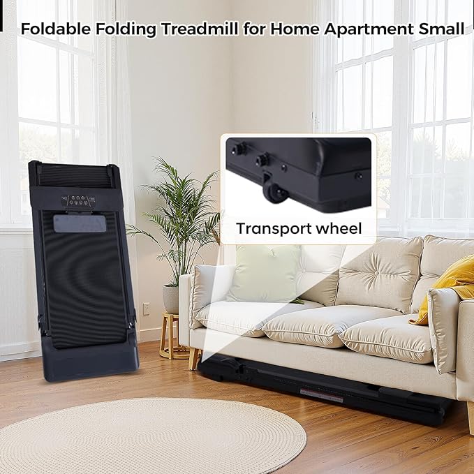 Folding Walking Pad Treadmill with Handle Bar, 3.5HP Compact Portable Foldable Walking Pads Treadmill with Handles, Electric Small Treadmills for Home Office Apartment, LED Display, 400 LBS Capacity