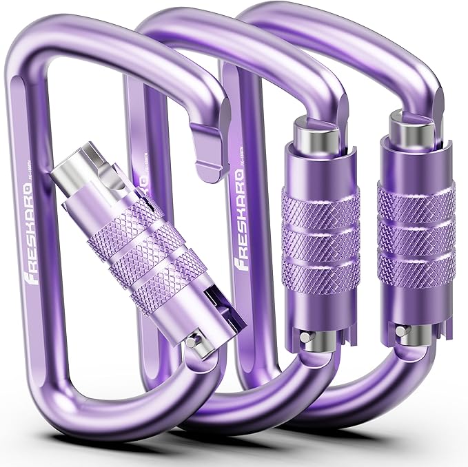 FresKaro 3inch 12kN-2698lbs Auto Locking Carabiner Clips, Solid D Shape, Heavy Duty 7075 Aluminum, Lightweight 1.09oz, Rust Proof, for Hammock, Hiking, Dog Leash, Keychain etc., Multi-Colors