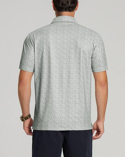 Golf Shirts for Men - Moisture Wicking Short Sleeve Performance Sport Casual Striped Collared Mens Polo Shirt