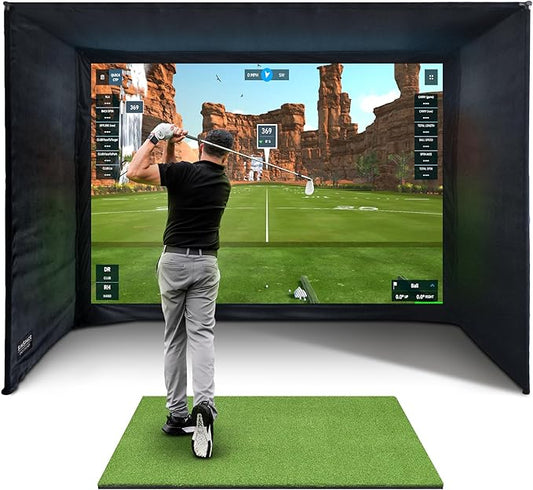Golf Simulator Enclosure with Impact Display Projection Screen, use with All Golf Launch Simulators and Monitors.