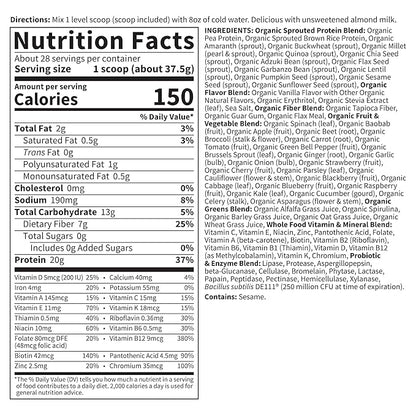 Garden of Life Meal Replacement Shakes, Raw Organic, Vanilla Protein Powder with Plant Based Pea Protein, Sprouts, Greens, Probiotics, Dairy Free 28 Servings