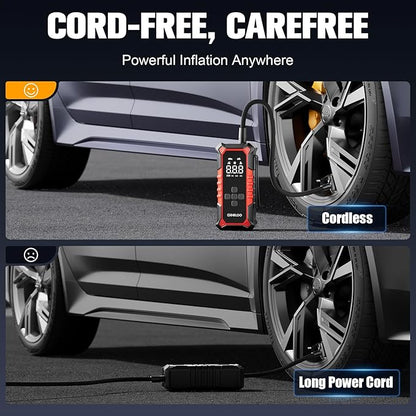 GOOLOO A6 Gear Tire Inflator Portable Air Compressor, 160 PSI Cordless Tire Inflator with Digital Pressure Gauge ＆LED Light, Air Pump for Car Tires, Bike, Motorcycle, Balls