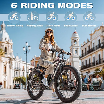 Ebike for Adults Electric, 52V 19.2Ah/32Ah, Peak 2000W/2500W E-Bike, 36/40MPH, 70 Miles/100Miles Long Range, Hydraulic Disc Brake, Off Road Snow Mountain E-Bike, 24"/26" Fat Tire Fast Electric Bicycle