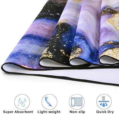 QIYI Large Yoga Mat Towel with Corner Pockets, Non Slip Sweat Absorbent Hot Yoga Towels, Soft Yoga Blankets with Travel Bag, Skidless Mat Cover for Workout, Gym, Fitness - 74"x26", Purple & Pink Grain