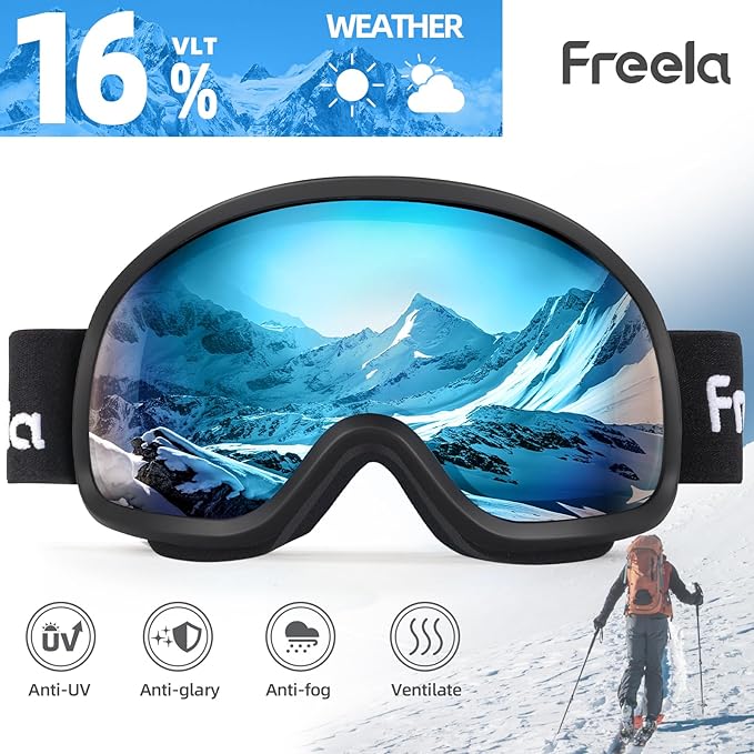 Freela Ski Goggles OTG Men Women, Over Glasses Snow Snowboard Sports Goggles for Adult Youth 100% UV400 Protection Anti Fog
