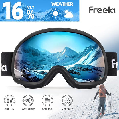 Freela Ski Goggles OTG Men Women, Over Glasses Snow Snowboard Sports Goggles for Adult Youth 100% UV400 Protection Anti Fog