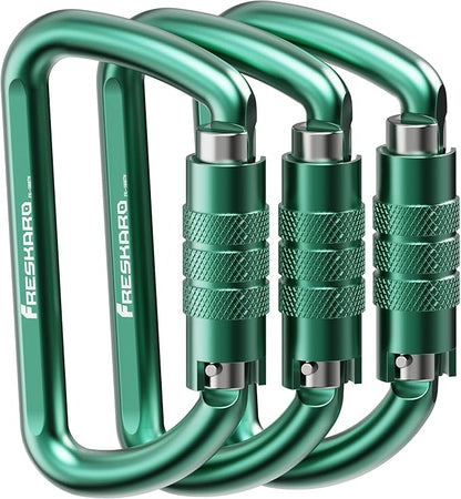 FresKaro 3inch 12kN-2698lbs Auto Locking Carabiner Clips, Solid D Shape, Heavy Duty 7075 Aluminum, Lightweight 1.09oz, Rust Proof, for Hammock, Hiking, Dog Leash, Keychain etc., Multi-Colors