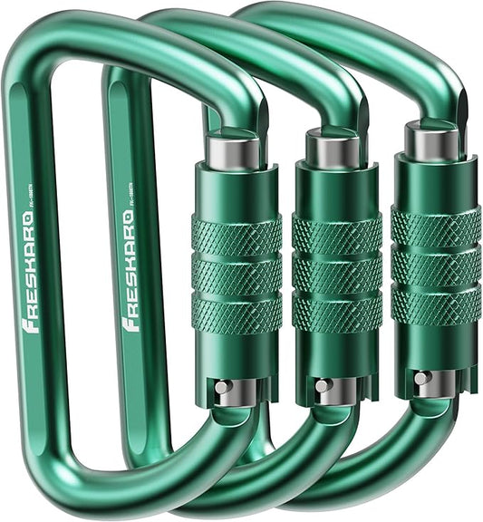 FresKaro 3inch 12kN-2698lbs Auto Locking Carabiner Clips, Solid D Shape, Heavy Duty 7075 Aluminum, Lightweight 1.09oz, Rust Proof, for Hammock, Hiking, Dog Leash, Keychain etc., Multi-Colors