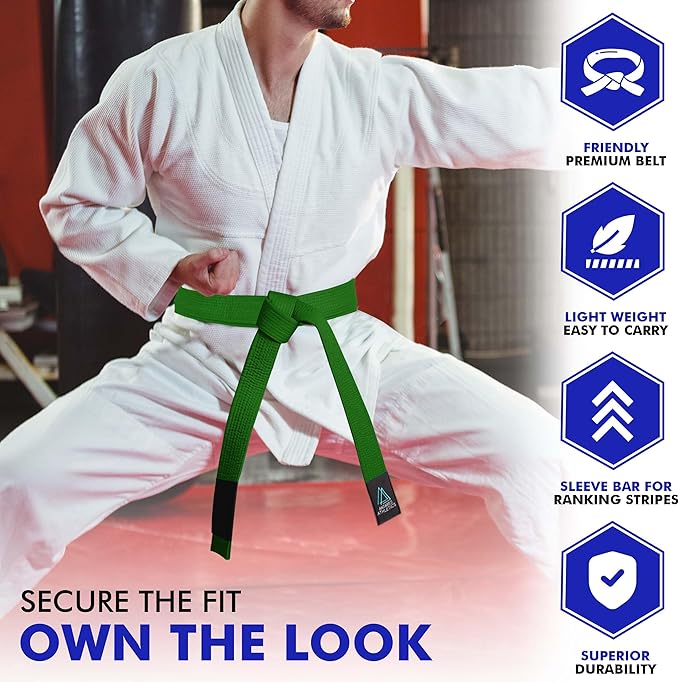 BJJ Belt for Men & Women Brazilian Jiu Jitsu Belt with Ranking Stripes Sleeve Bar Kids Jiu Jitsu Gi Belt