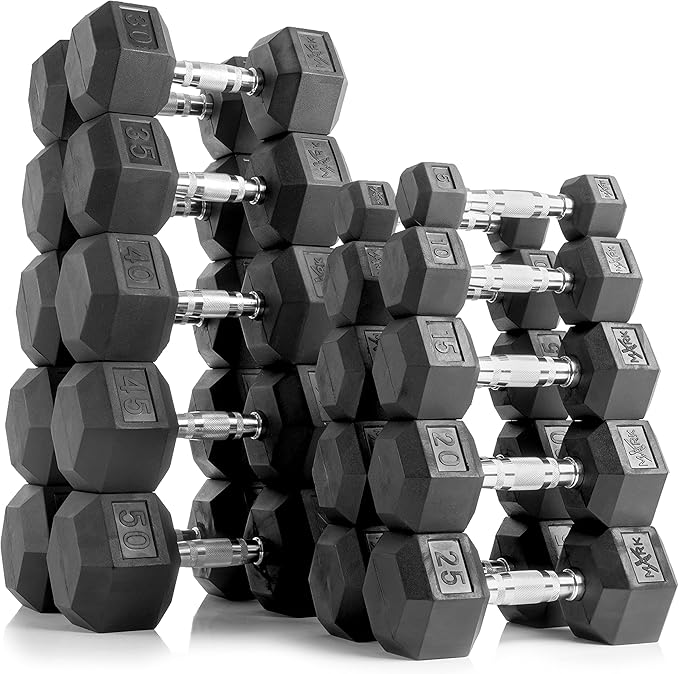 XMARK Dumbbell Set with Rack, Weights Dumbbells, Multiple Free Weights and Horizontal Storage for Home Gym Strength Training, Storage Rack Color Options